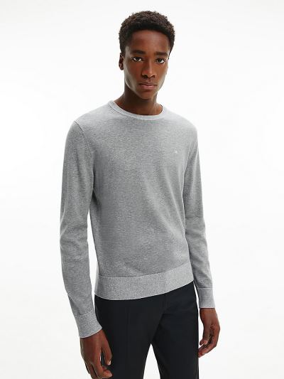 Calvin Klein Ruhák HU016656 | Calvin Klein Organic Cotton Silk Férfi Pulóver Szürke